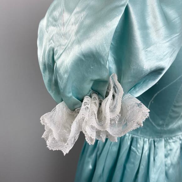 Vintage Broadway Theater Victorian Blue Satin Lace Dress Wedding XS Authentic - Picture 11 of 14